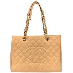 Chanel Beige Calfskin Grand Shopping Tote GST Chain Handbag 194402